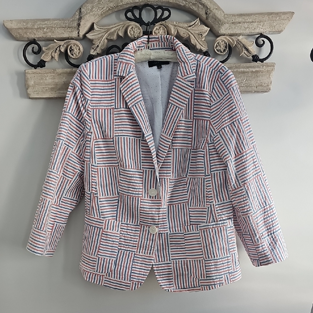 Talbots Patchwork Striped Blazer - Red, Blue, White